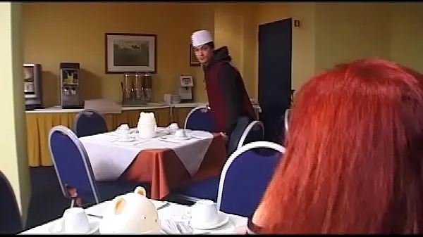 XXX Old woman fucks the young waiter and his friend توانائی کی فلمیں