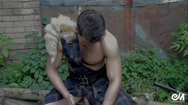 XXX Cute shirtless guy in scottish kilt playing with cock after hard work energiefilms