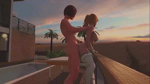 XXX Pelirroja transexual se folla a rubia transexual - Sexo anal, 3D Futanari Cartoon Porno en la puesta de sol películas sobre energía