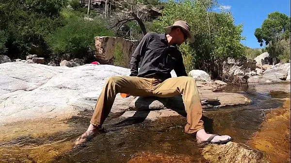 XXX Pissing on myself and cooling off in a river after a hot day of field work enerji Filmi