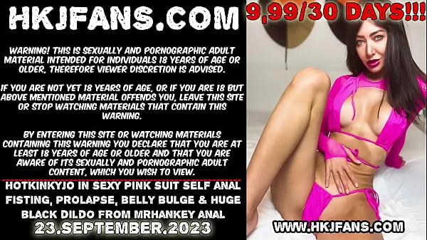 XXX Hotkinkyjo in sexy pink suit self anal fisting, prolapse, belly bulge & huge black dildo from mrhankey anal enerji Filmi